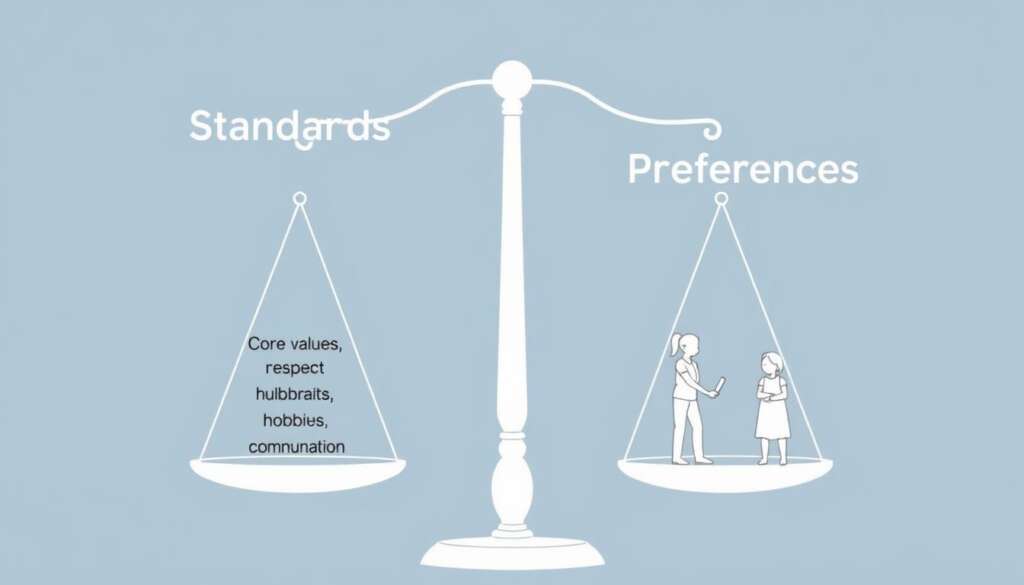 Balance scale showing preferences vs standards in dating Balance scale showing preferences vs standards in dating